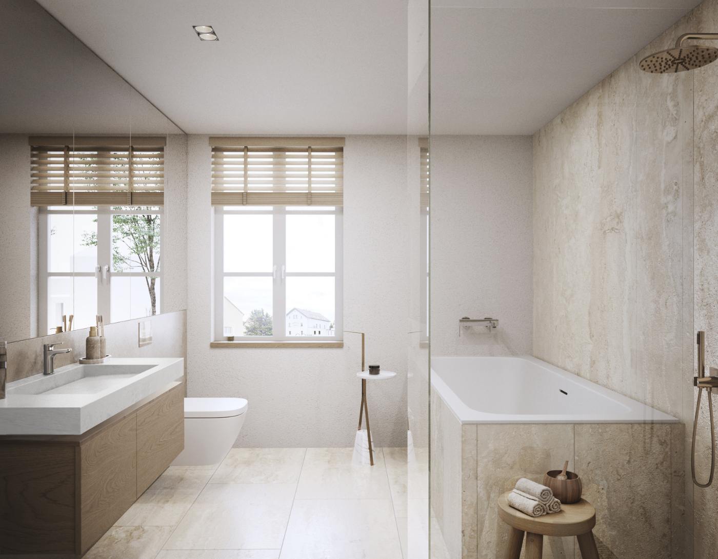Modernes Badezimmer mit Wanne und Regendusche